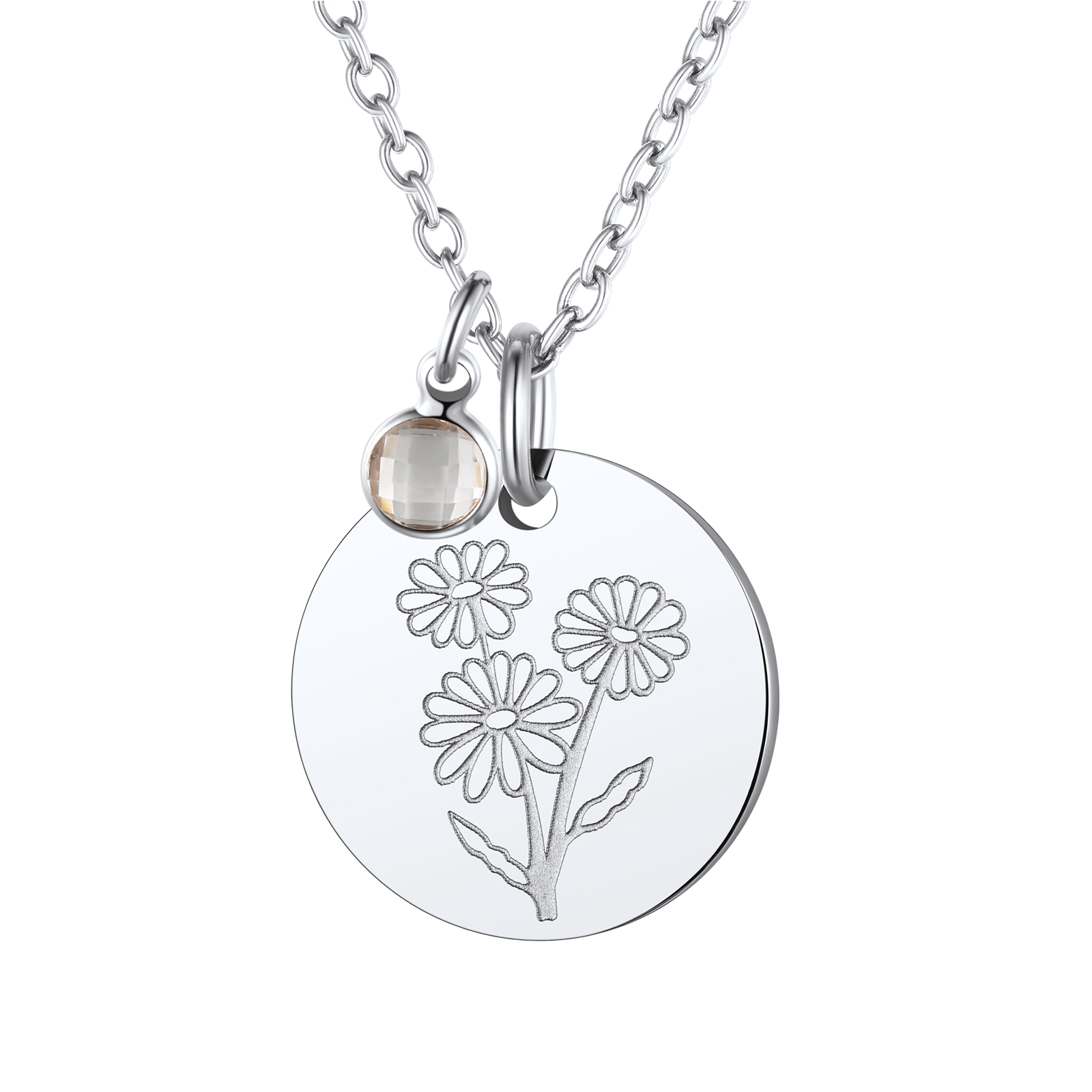 Personalized Birth Flower Birthstone Coin Necklace APR