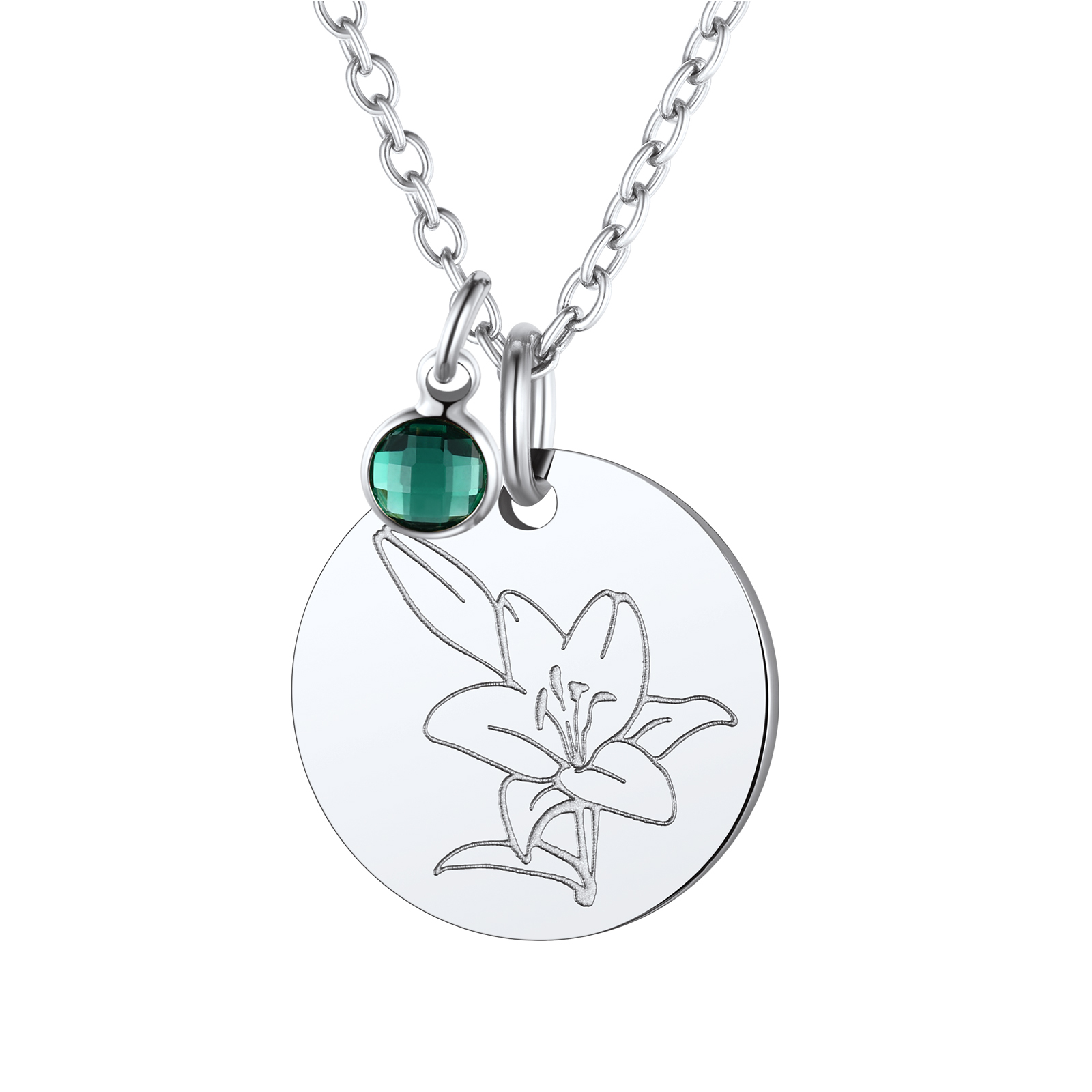 Personalized Birth Flower Birthstone Coin Necklace JUN