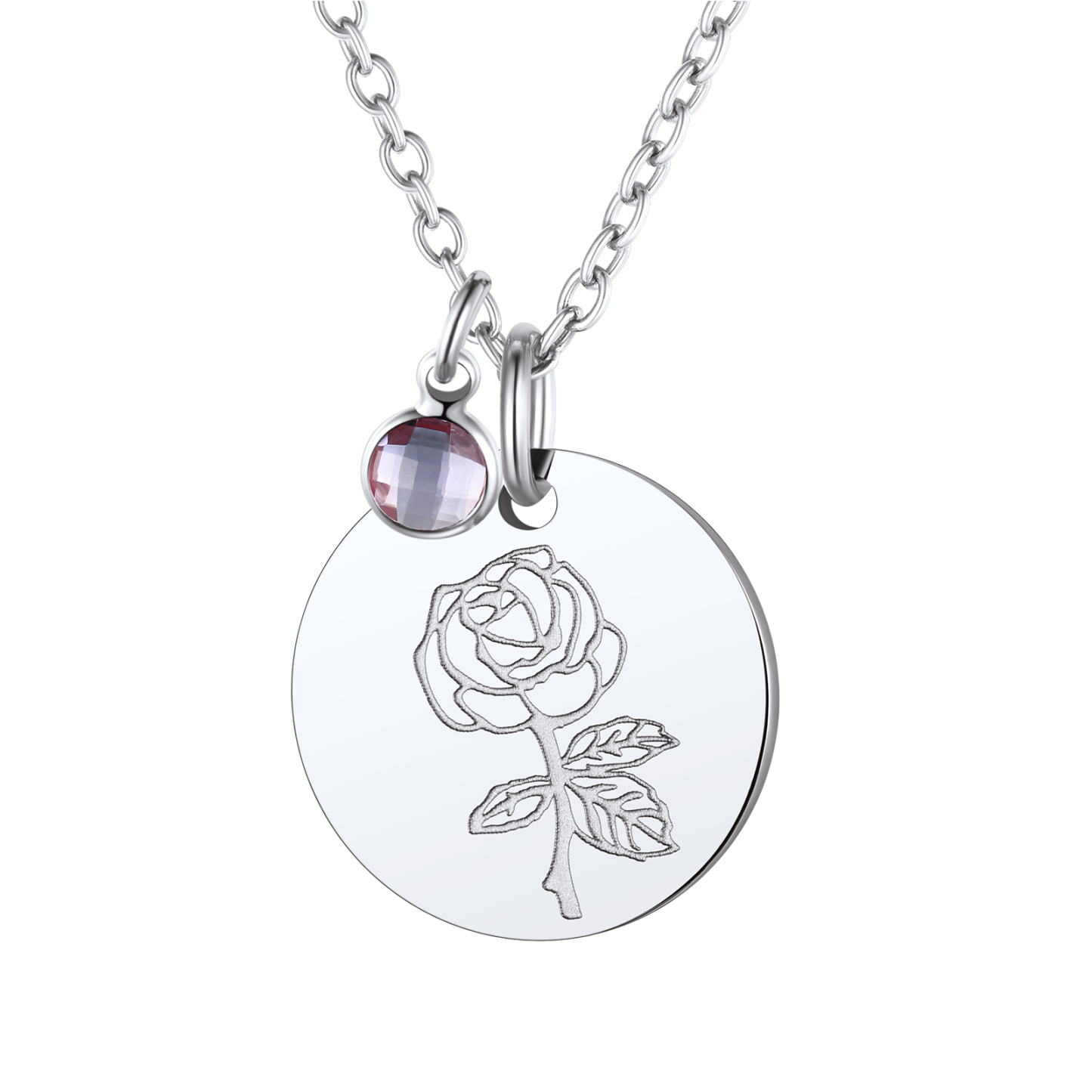 Personalized Birth Flower Birthstone Coin Necklace JUL