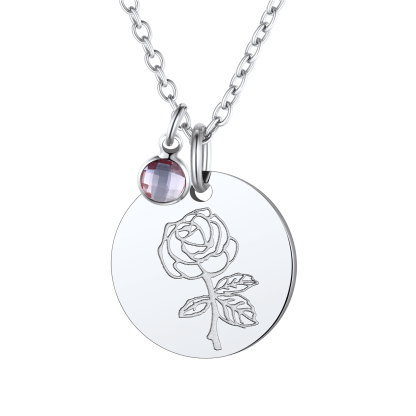 Personalized Birth Flower Birthstone Coin Necklace JUL
