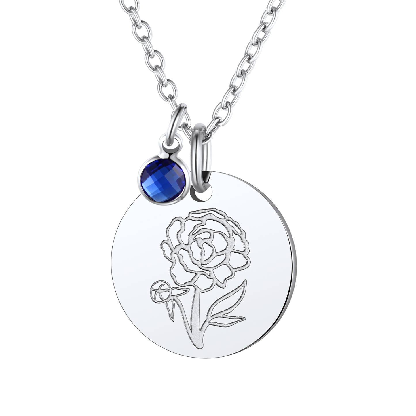 Personalized Birth Flower Birthstone Coin Necklace SEP