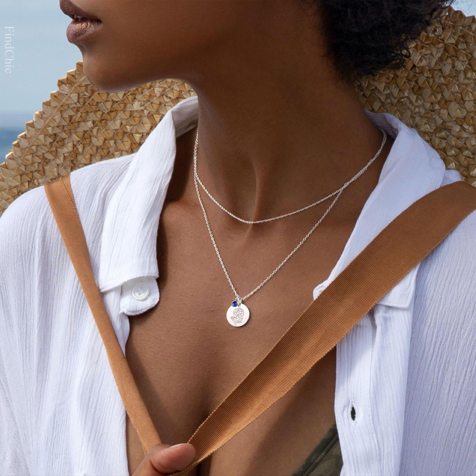 Personalized Birth Flower Birthstone Coin Necklace MODEL SILVER