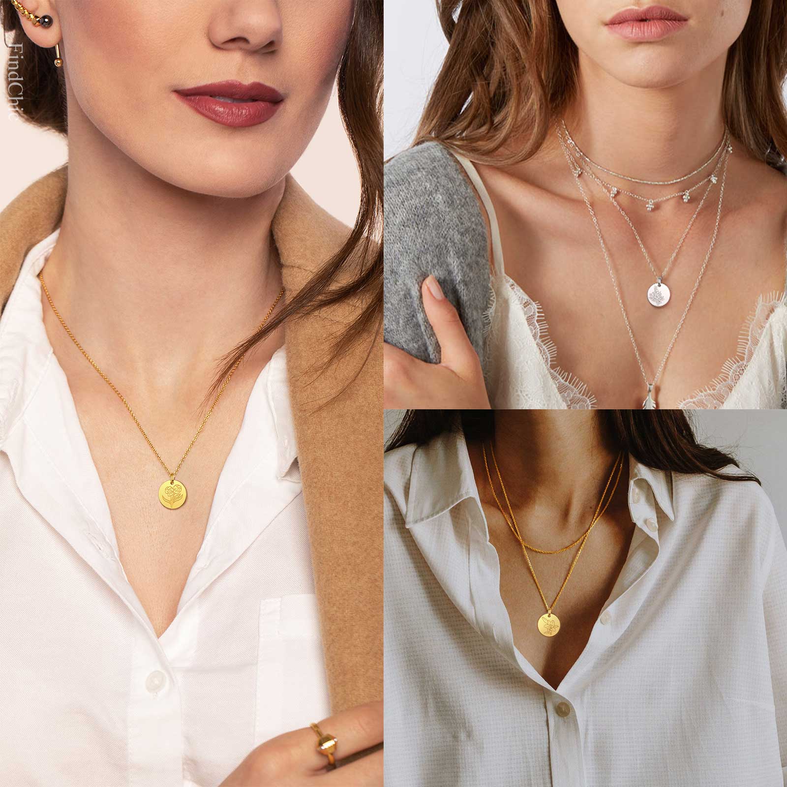 custom Birth Flower Birthstone Coin Necklace model collection