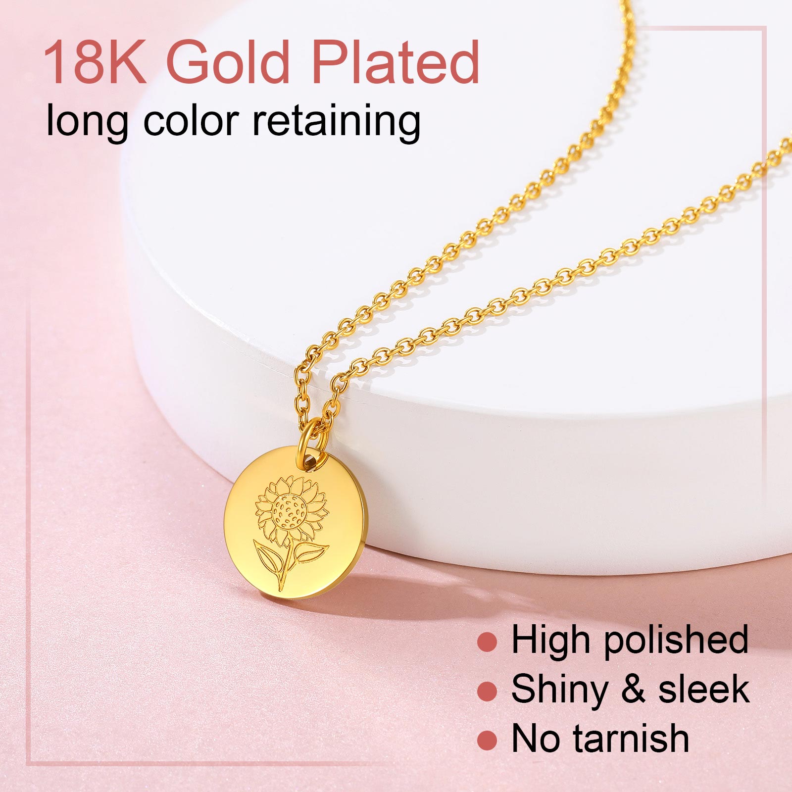 Personalized Birth Flower Birthstone Coin Necklace 18k gold