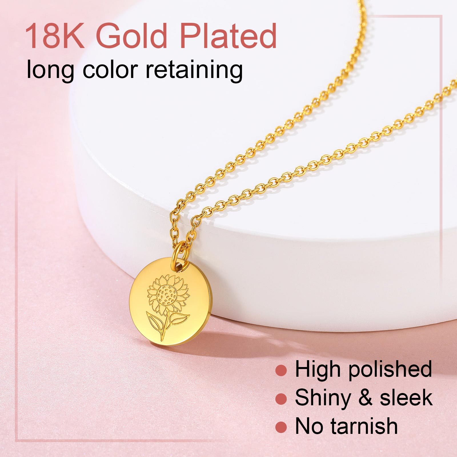 Personalized Birth Flower Birthstone Coin Necklace 18k gold