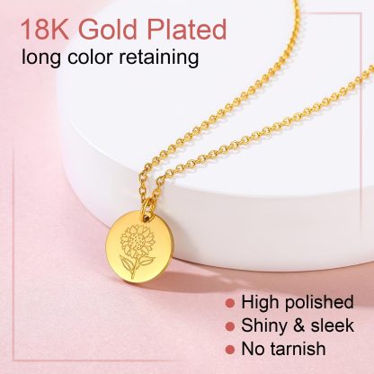 Personalized Birth Flower Birthstone Coin Necklace 18k gold