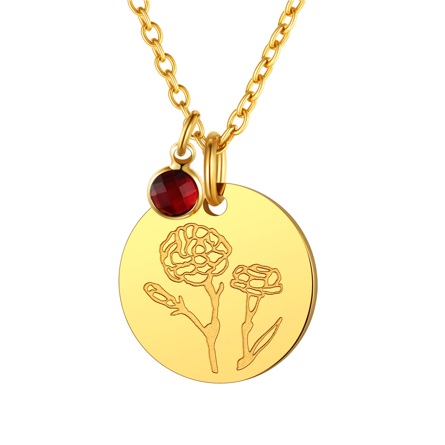 JAN Personalized Birth Flower Birthstone Coin Necklace 