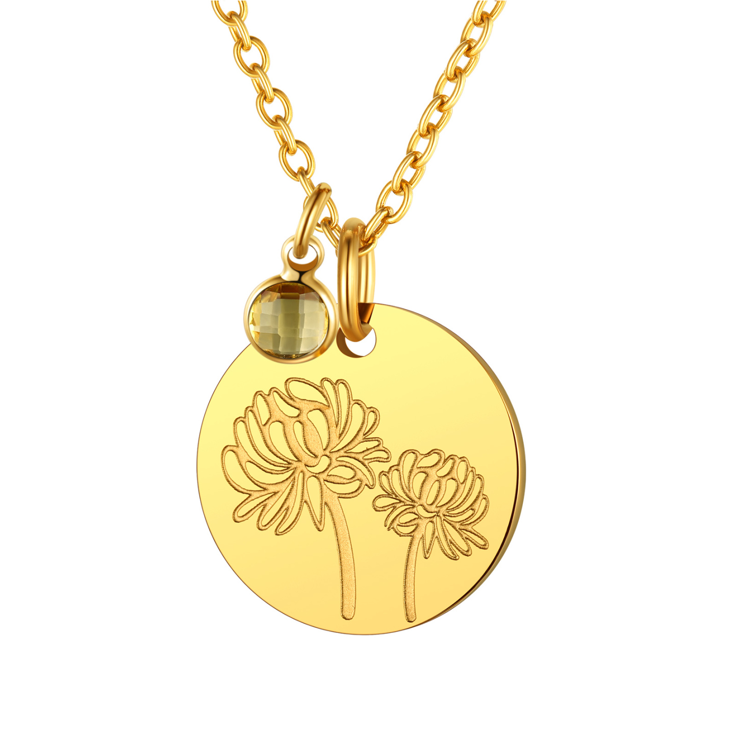 NOV Personalized Birth Flower Birthstone Coin Necklace