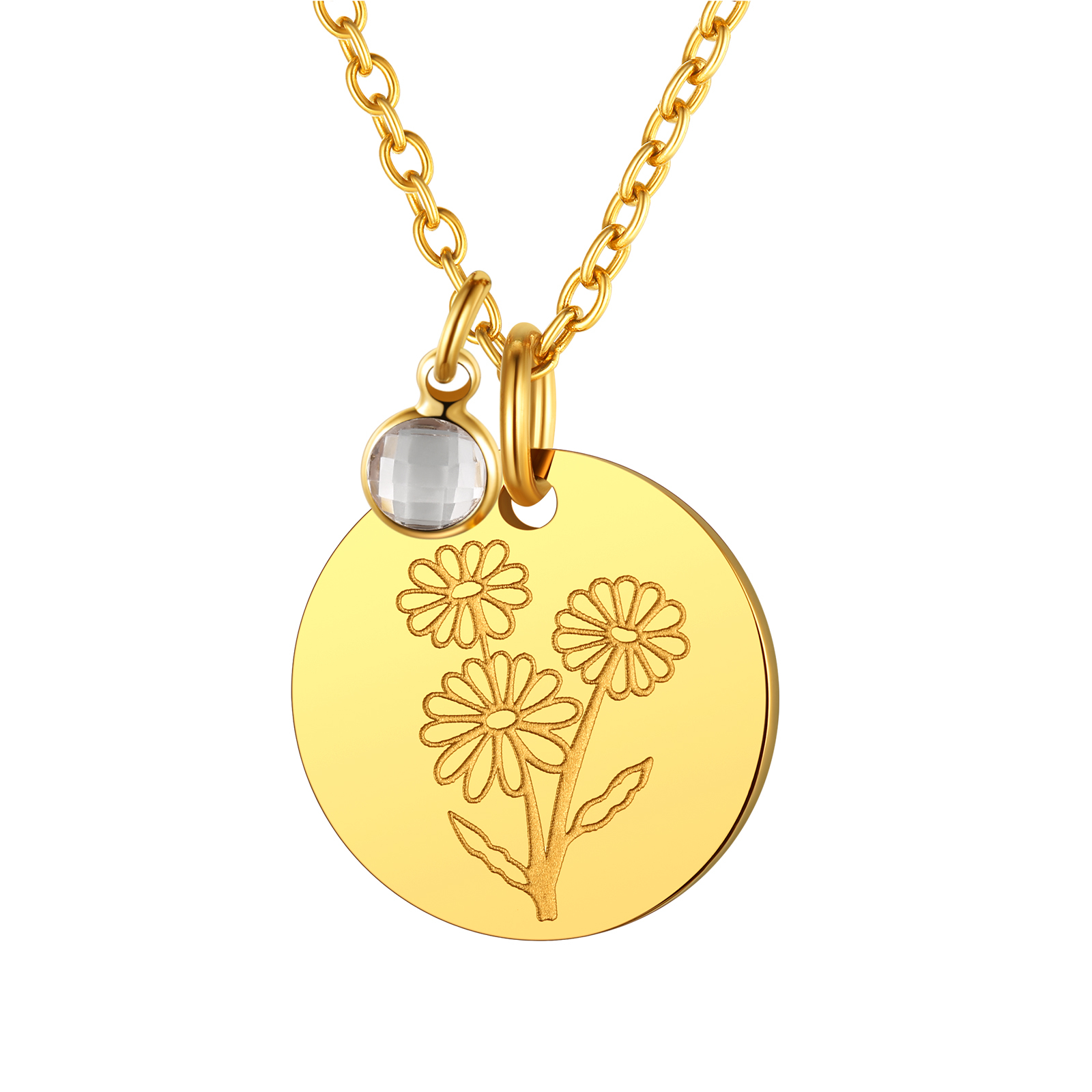APR Personalized Birth Flower Birthstone Coin Necklace