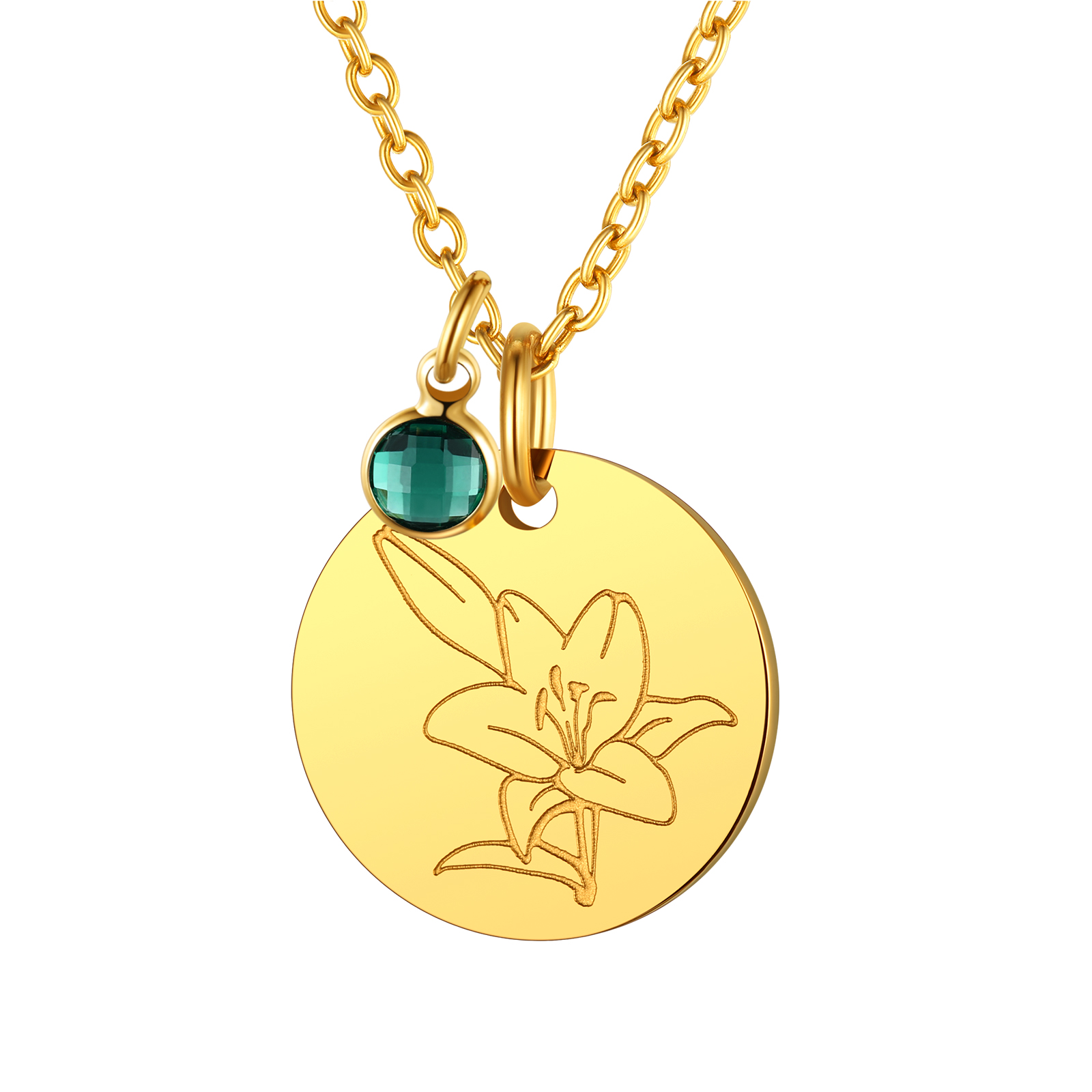  MAY Personalized Birth Flower Birthstone Coin Necklace