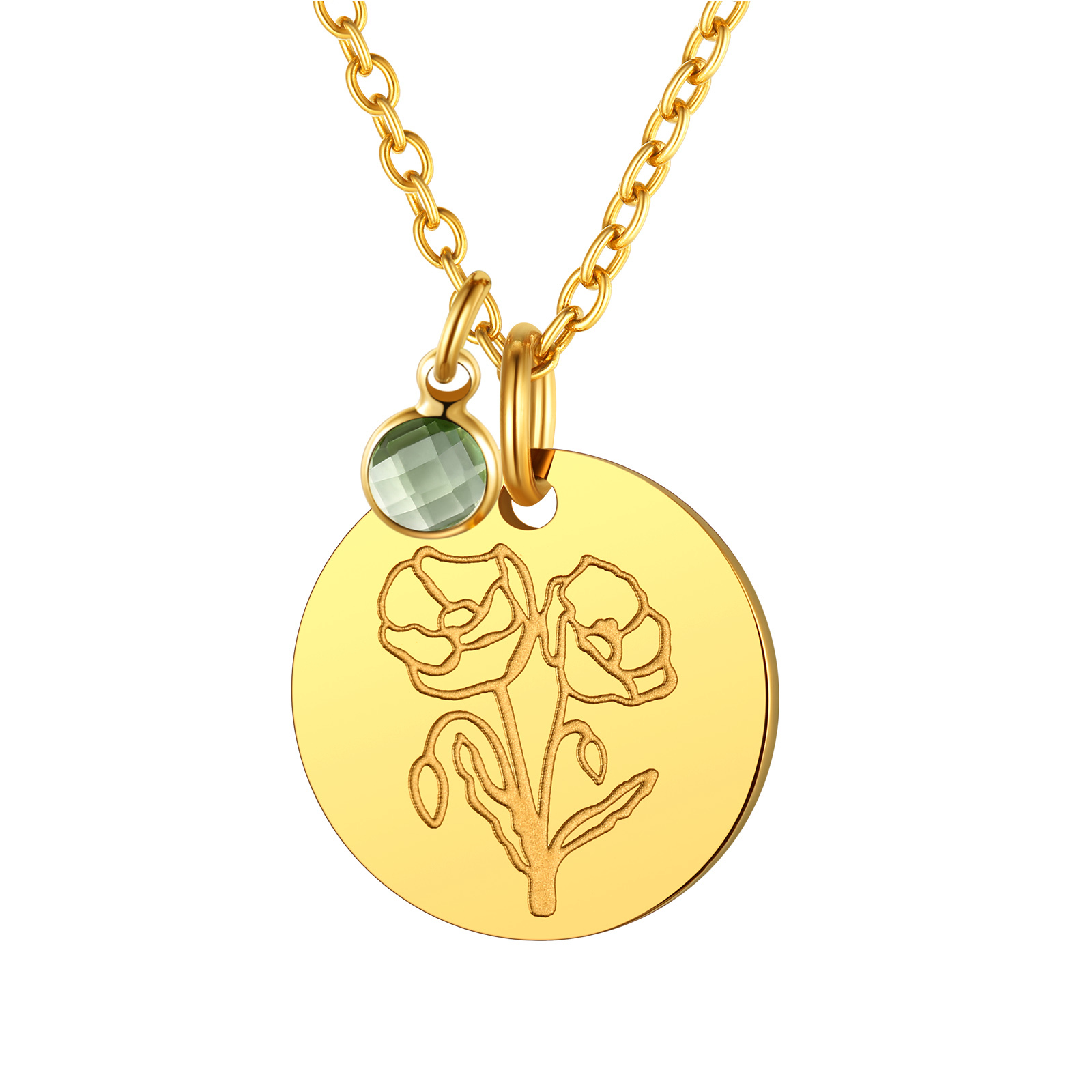 AUG Personalized Birth Flower Birthstone Coin Necklace