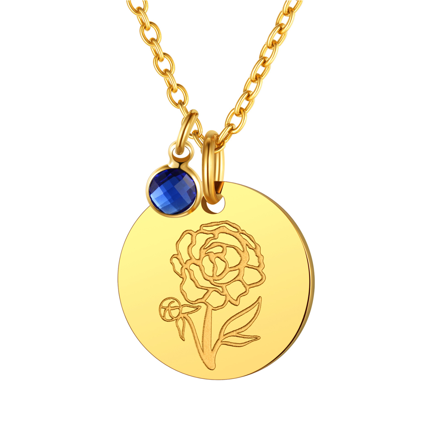 SEP Personalized Birth Flower Birthstone Coin Necklace