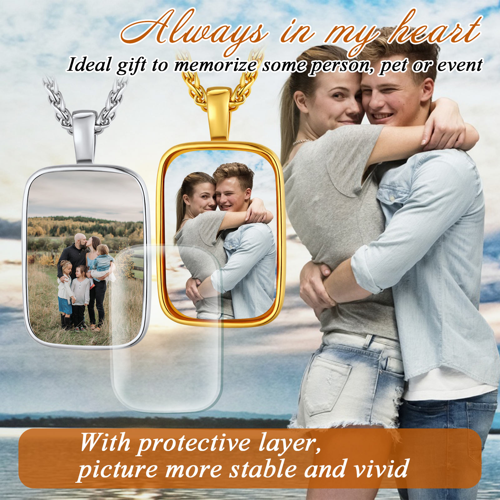 Custom Photo Engraved Message  personalized Pendant Necklace for Men Women