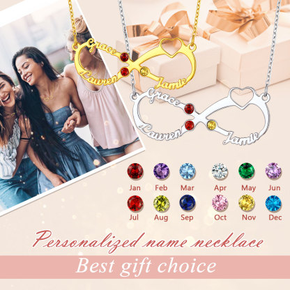 Birthstone Infinity 3 Names Necklace for Women 
