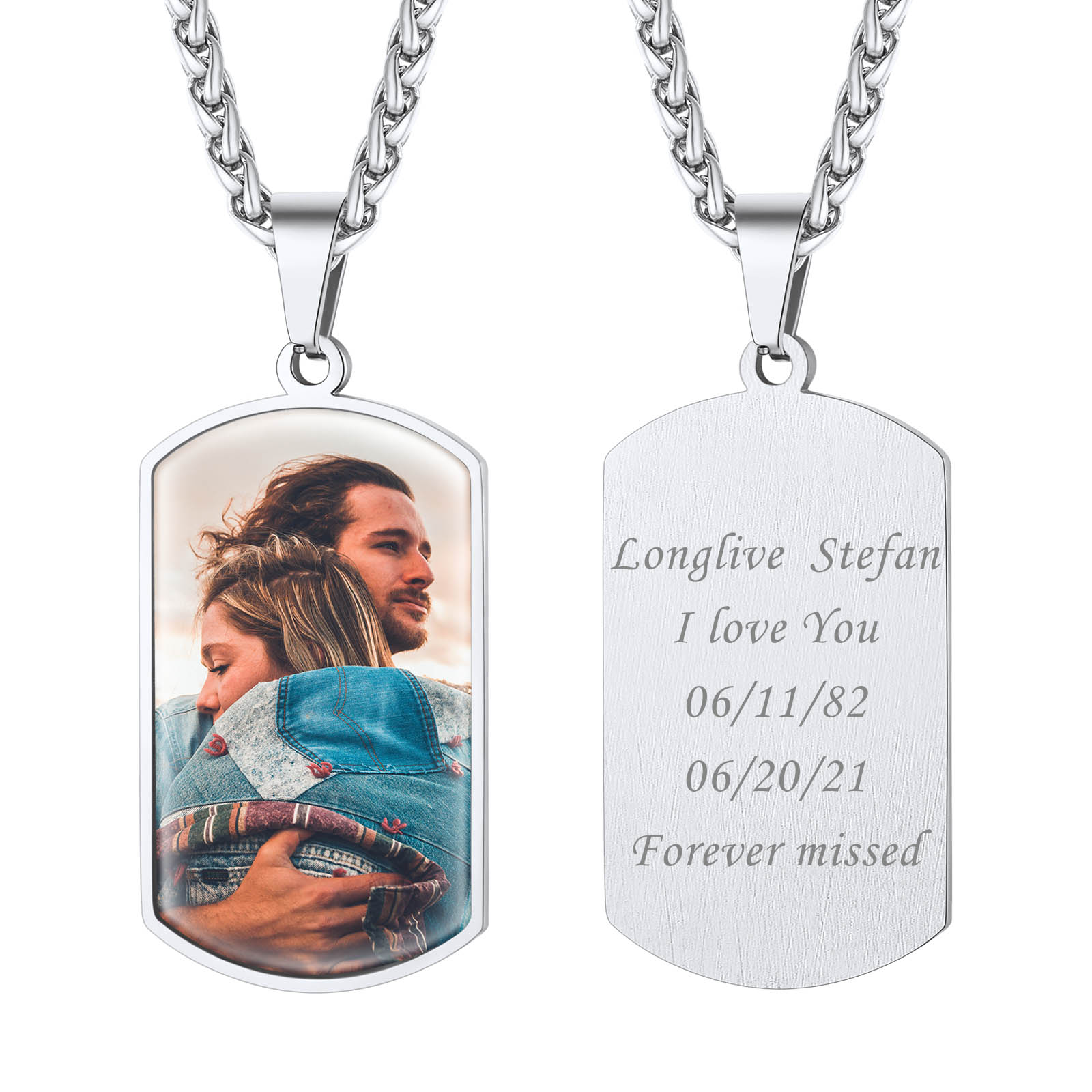 Customized Stainless Steel Dog Tag Photo Necklace Silver