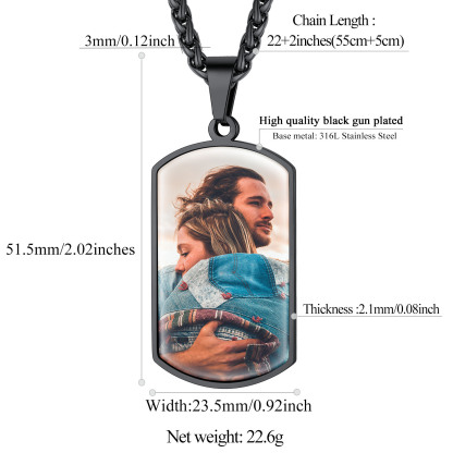 Customized Stainless Steel Dog Tag Photo Necklace Black Size