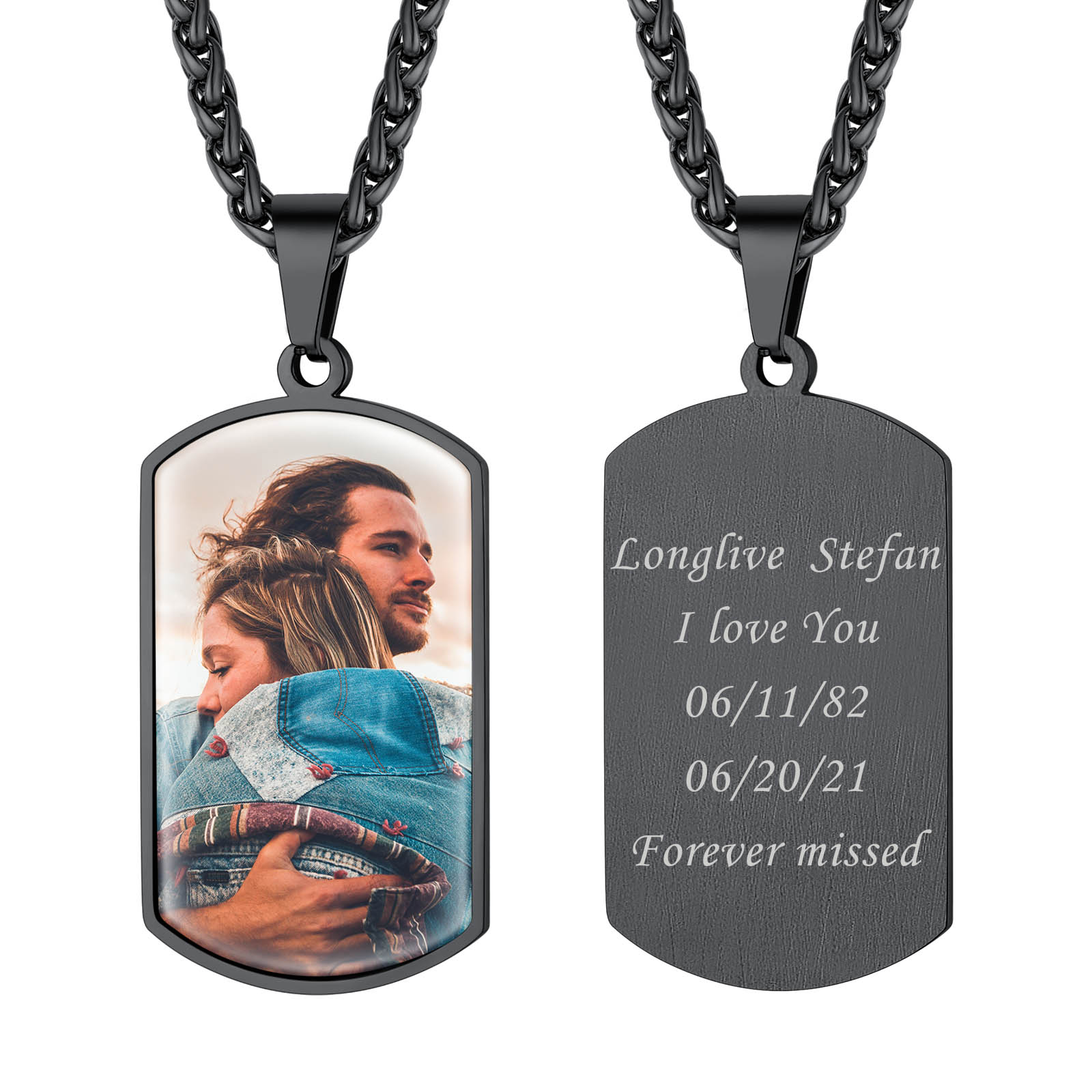 Customized Stainless Steel Dog Tag Photo Necklace Black