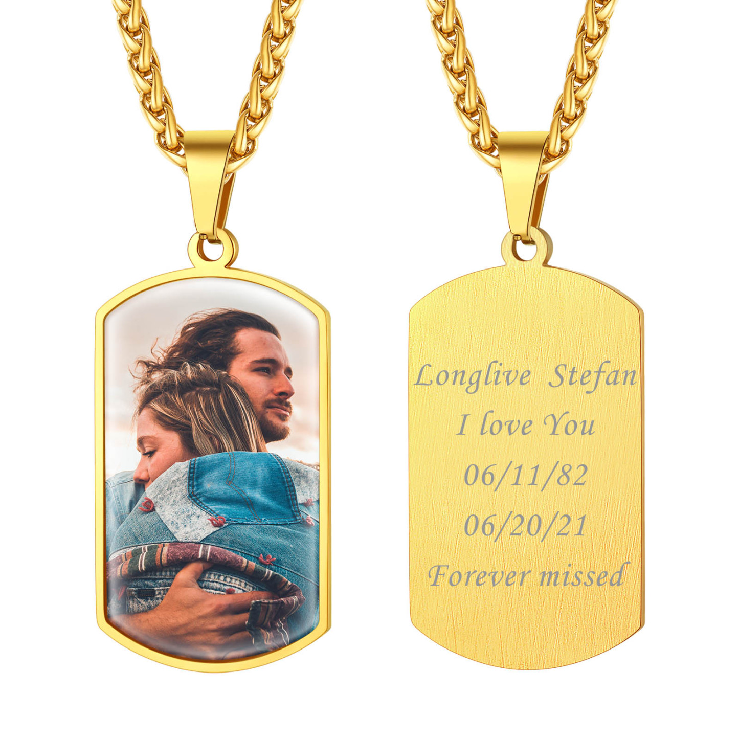 Customized Stainless Steel Dog Tag Photo Necklace Gold