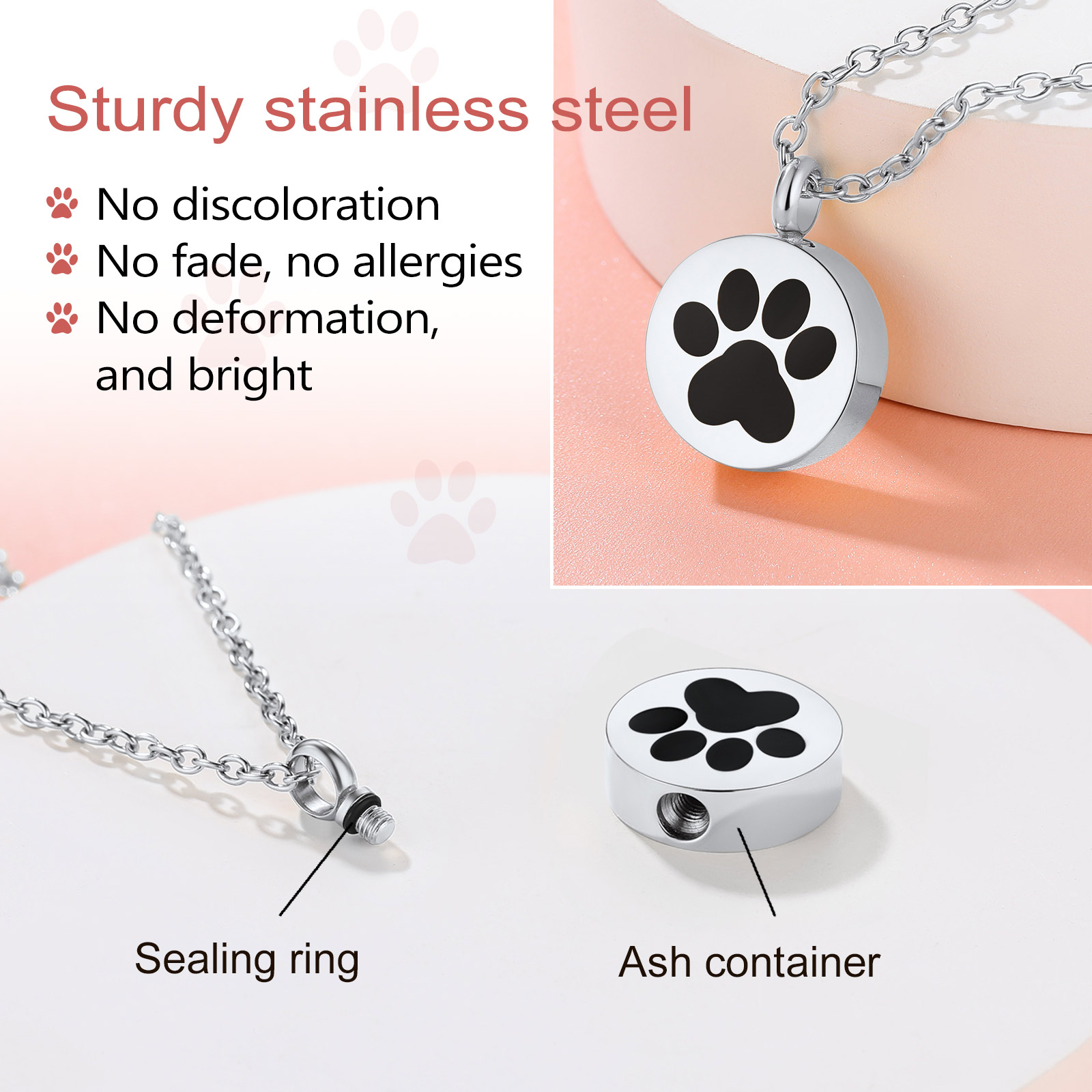 Custom Dog Paw Urn Cremation Necklace for Pet Ashes stainless steel
