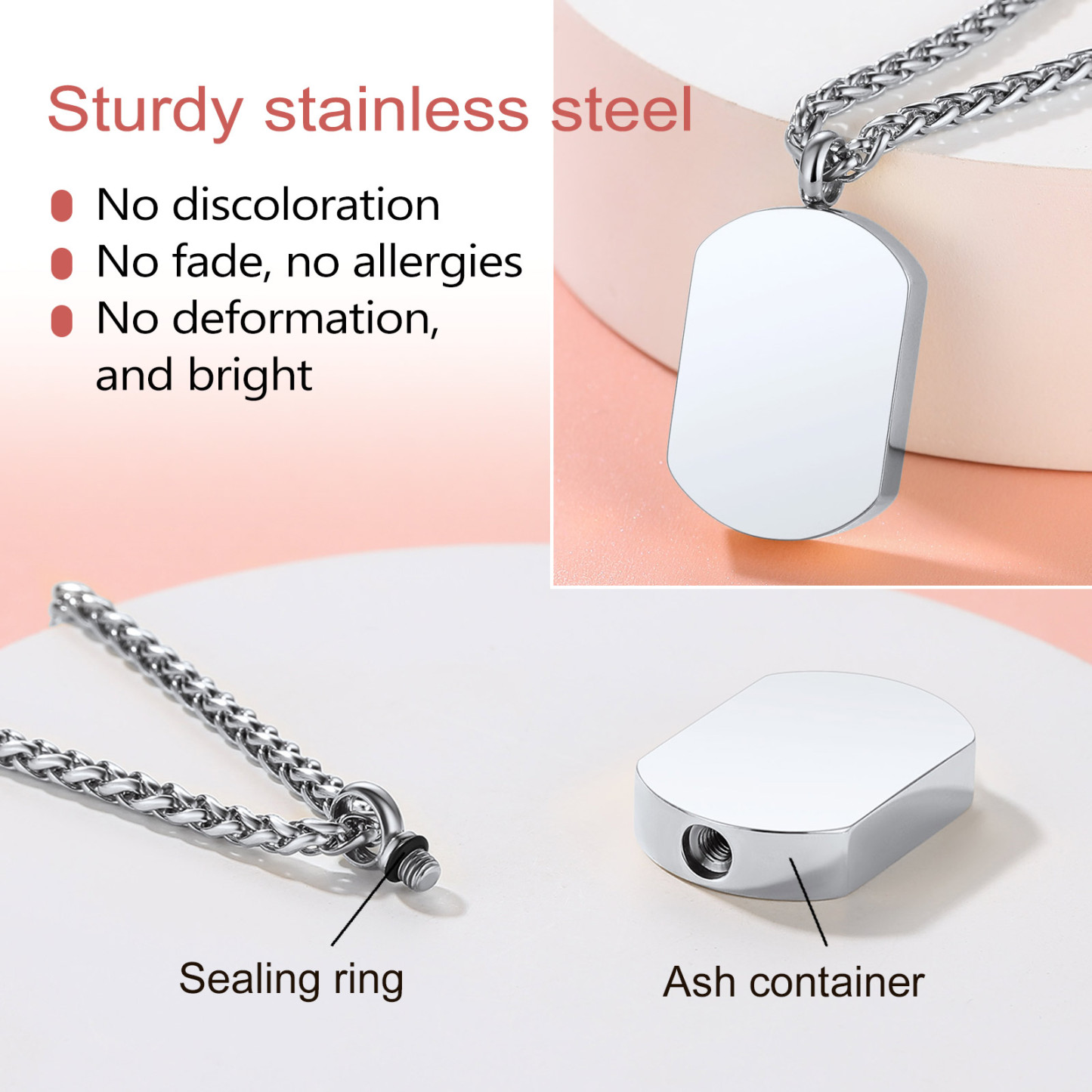 Urn Cremation Pendant Necklace for Ashes Dog Tag Memorial Jewelry STAINLESS STEEL
