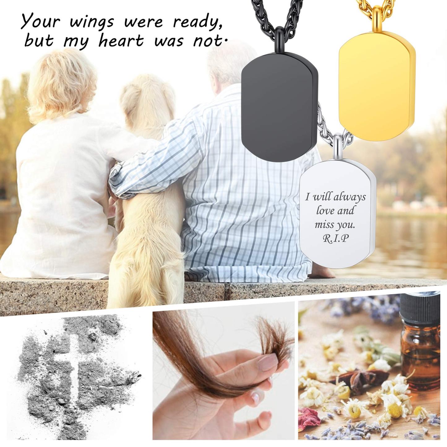 Urn Cremation Pendant Necklace for Ashes Dog Tag Memorial Jewelry 