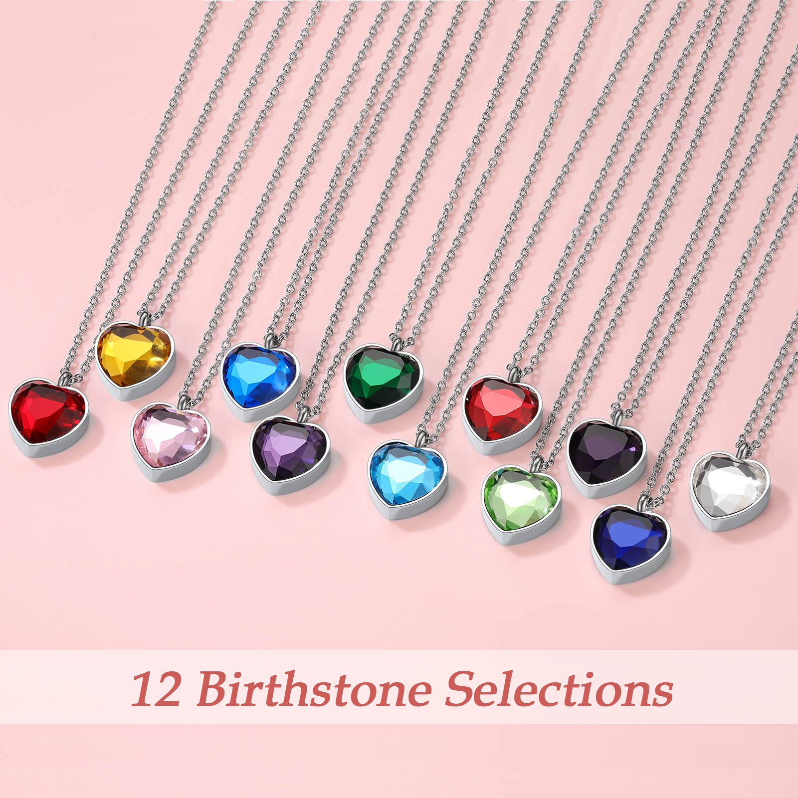 Custom Birthstone Engraved Heart Urn Necklaces for Ashes collection