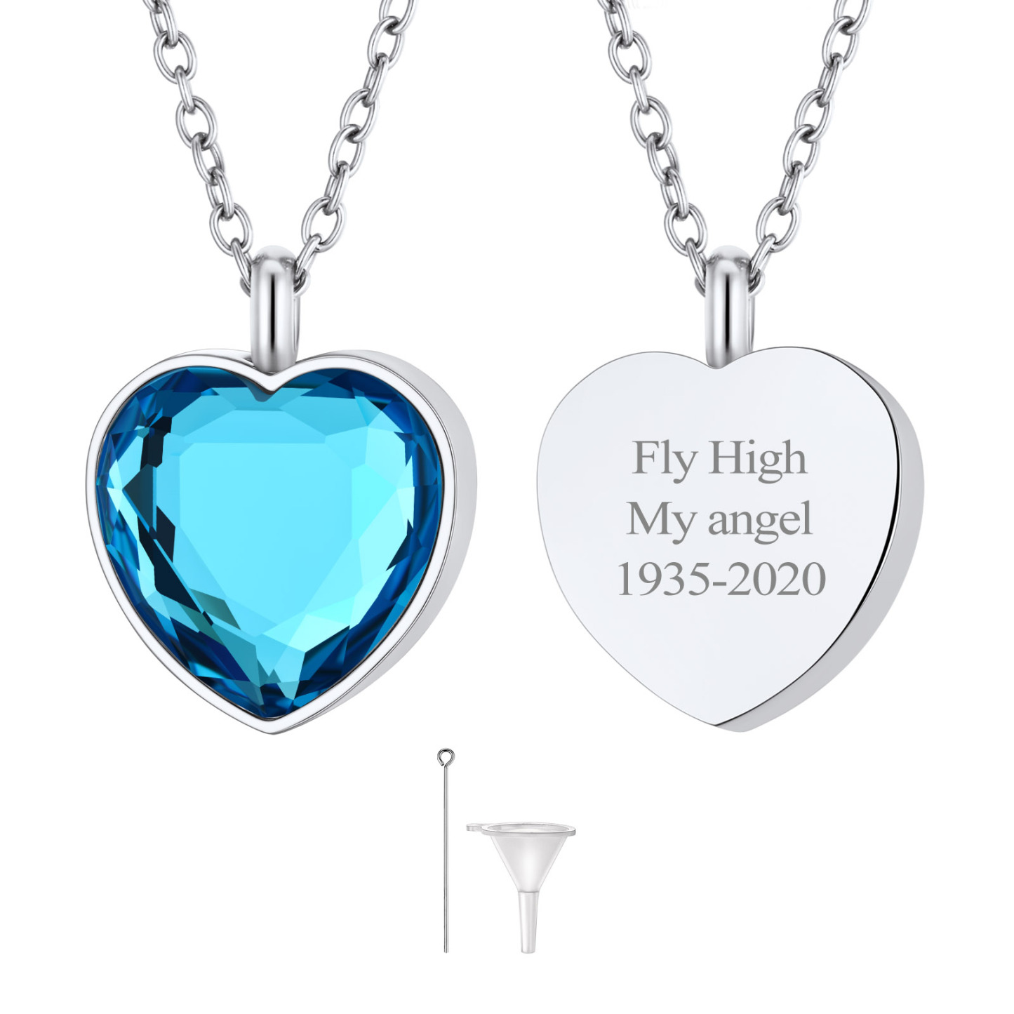 Custom Birthstone Engraved Heart Urn Necklaces for Ashes  MAR