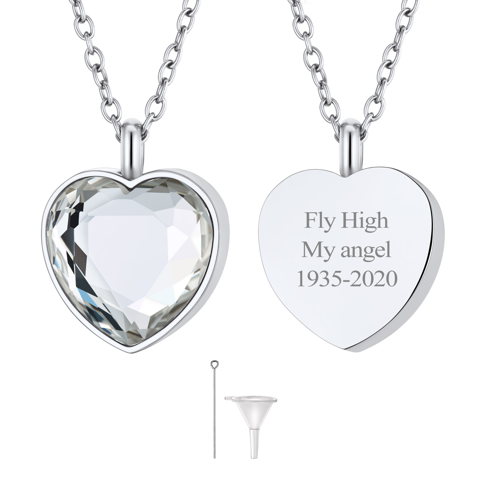 Custom Birthstone Engraved Heart Urn Necklaces for Ashes  APR