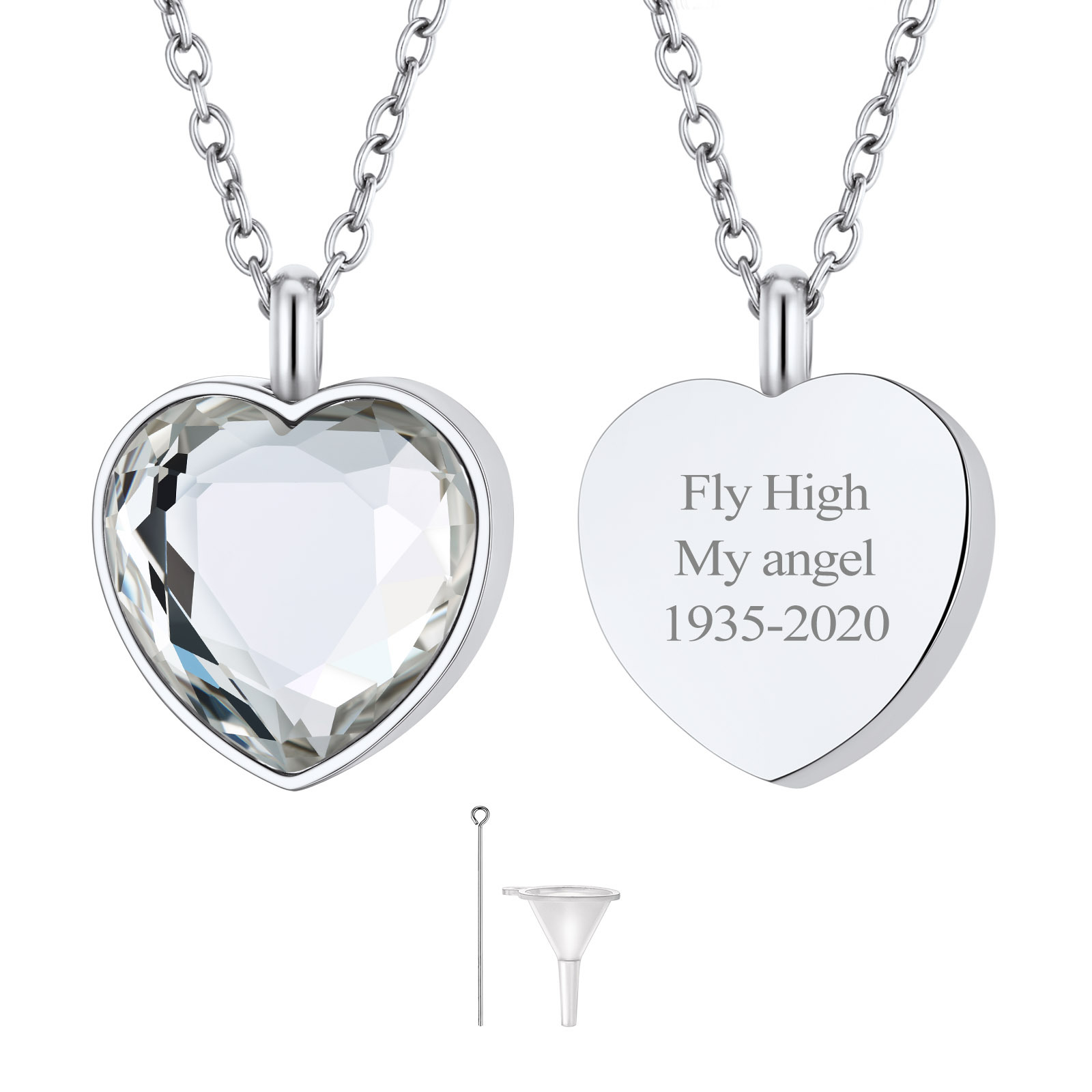 Custom Birthstone Engraved Heart Urn Necklaces for Ashes  APR