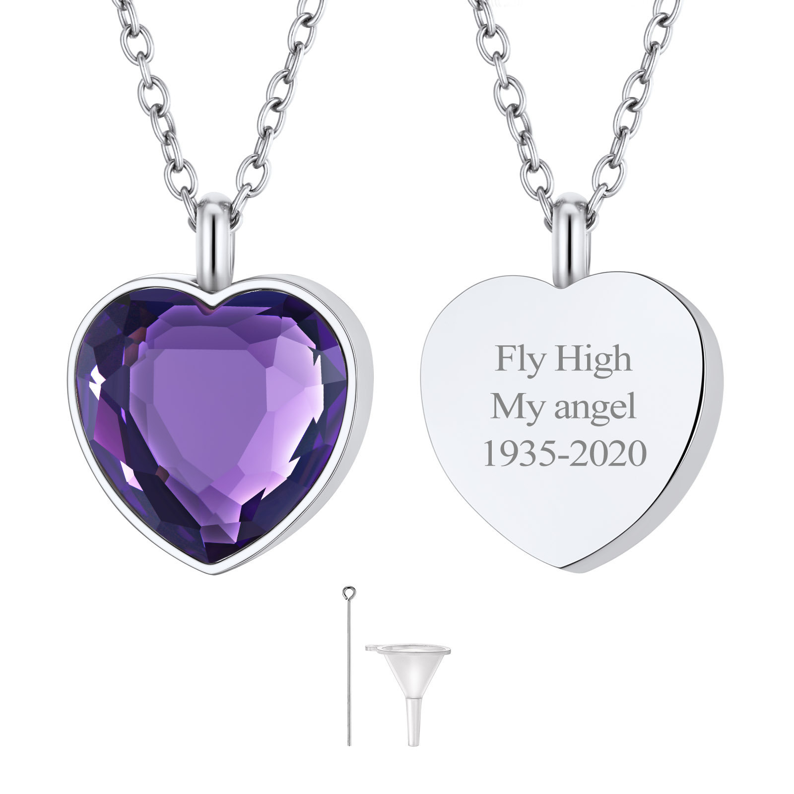Custom Birthstone Engraved Heart Urn Necklaces for Ashes JUN