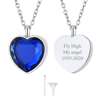 Custom Birthstone Engraved Heart Urn Necklaces for Ashes SEP