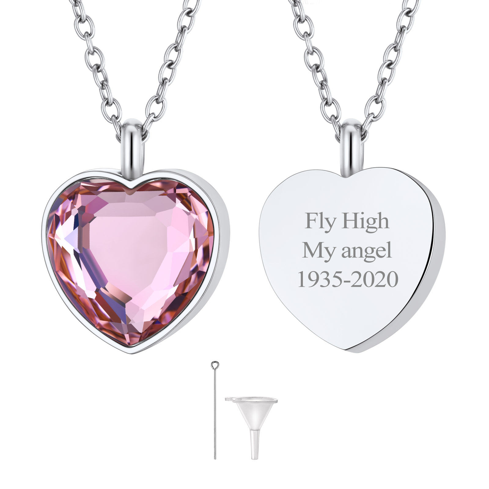 Custom Birthstone Engraved Heart Urn Necklaces for Ashes OCT