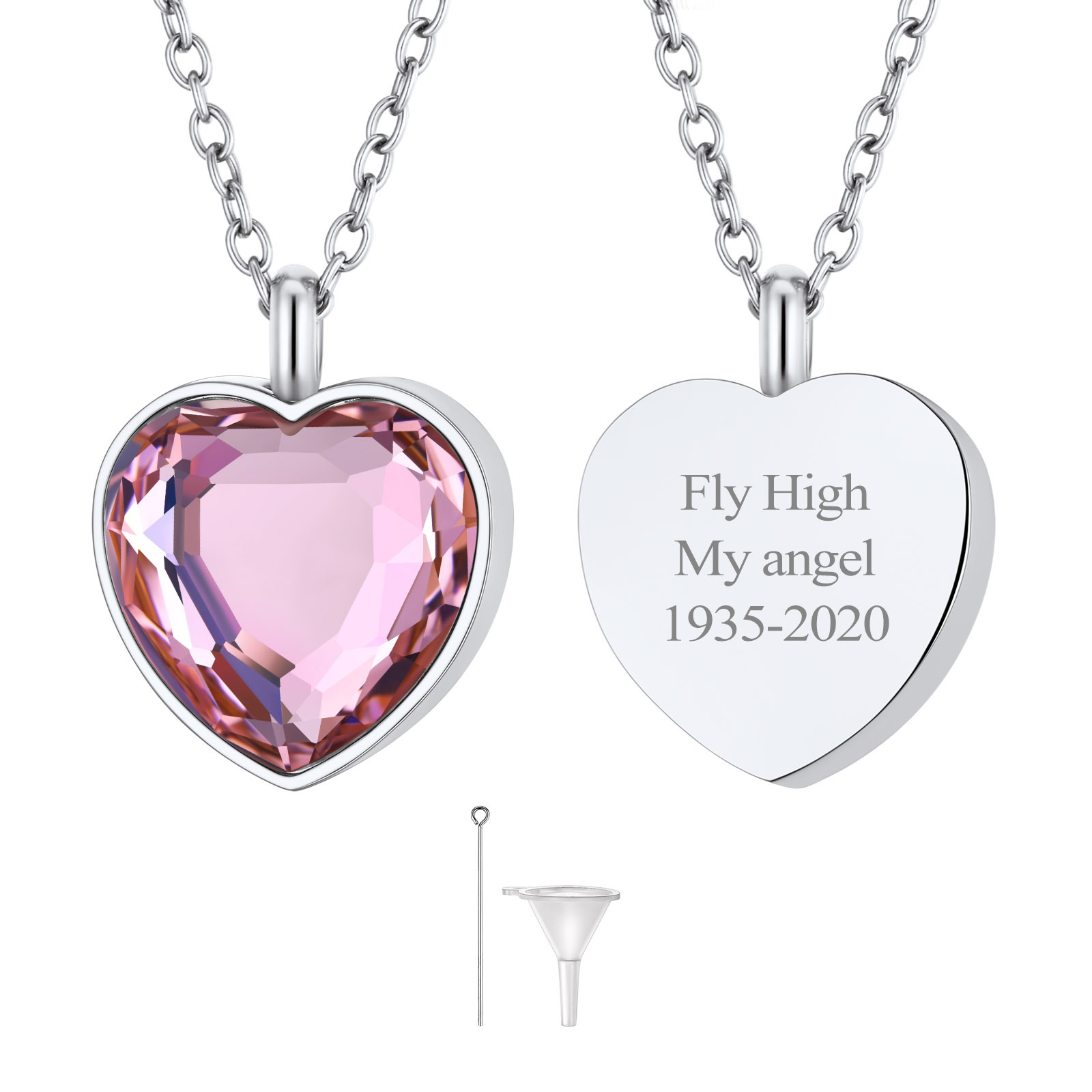 Custom Birthstone Engraved Heart Urn Necklaces for Ashes OCT