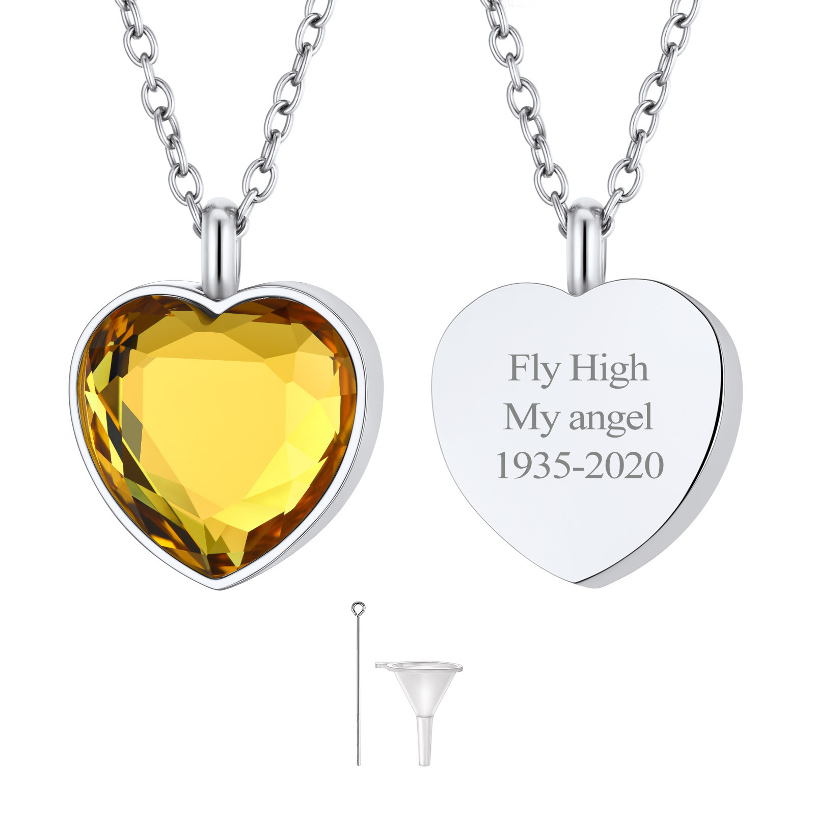 Custom Birthstone Engraved Heart Urn Necklaces for Ashes NOV