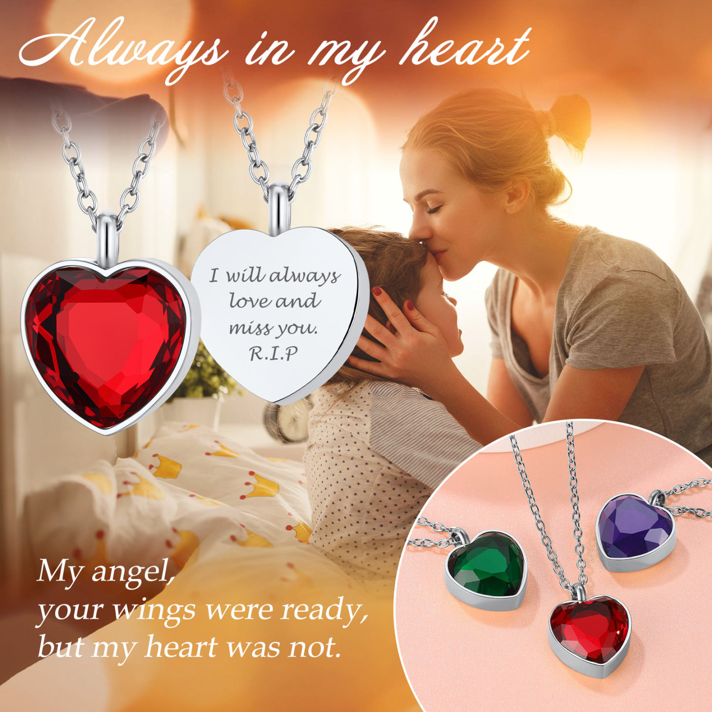 Custom Birthstone Heart Urn Necklaces for Ashes SCENE