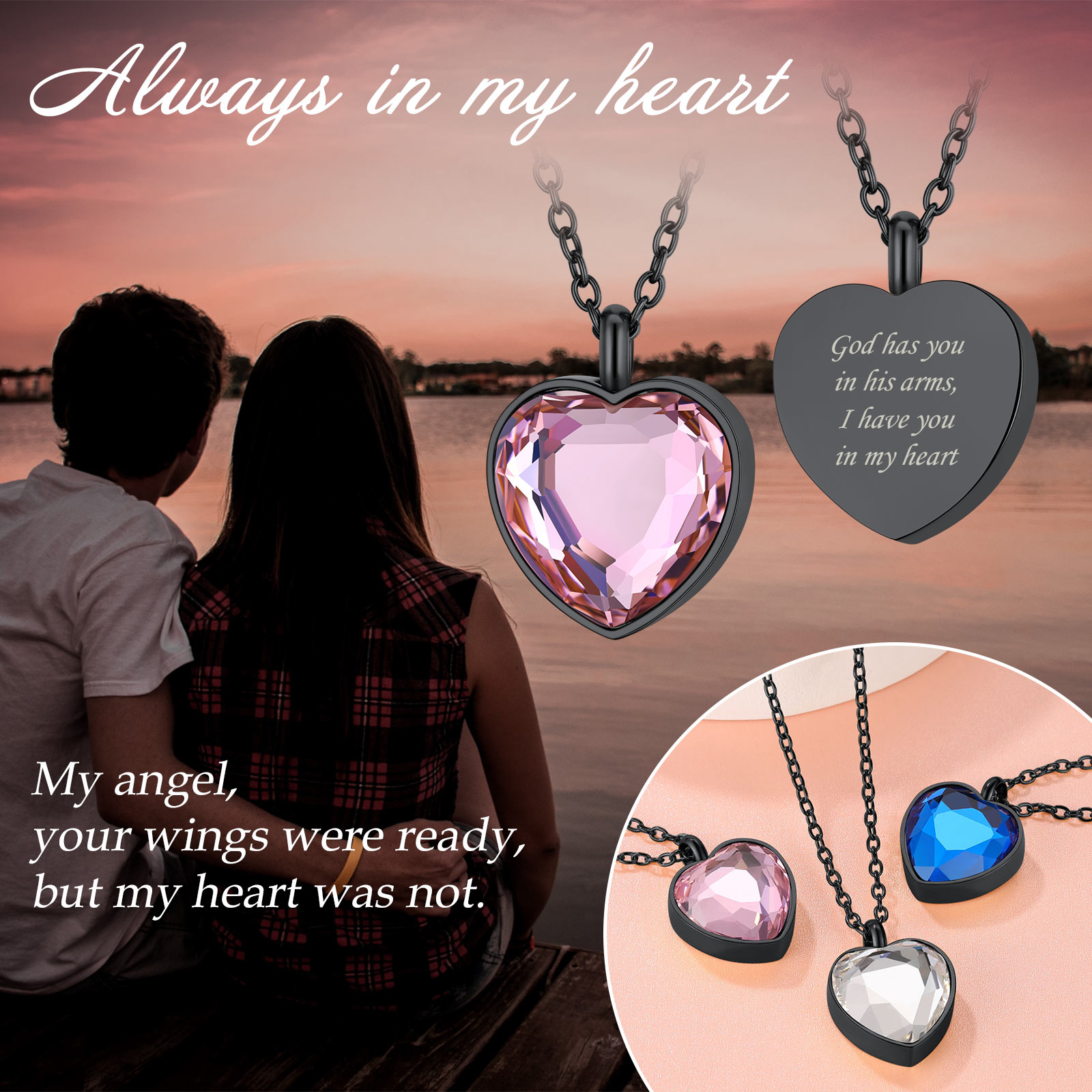 Custom Birthstone Heart Shaped Urn Necklaces for Ashes  SCENE