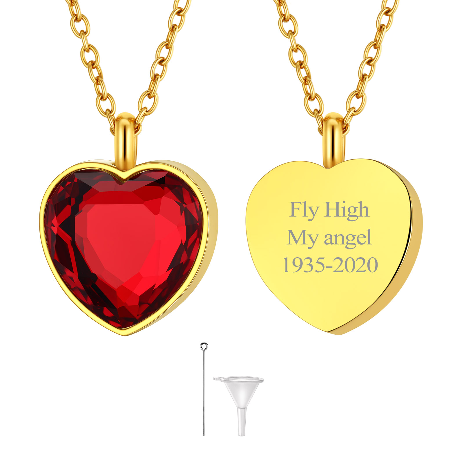JAN Custom Birthstone Engraved Heart Urn Necklaces for Ashes 