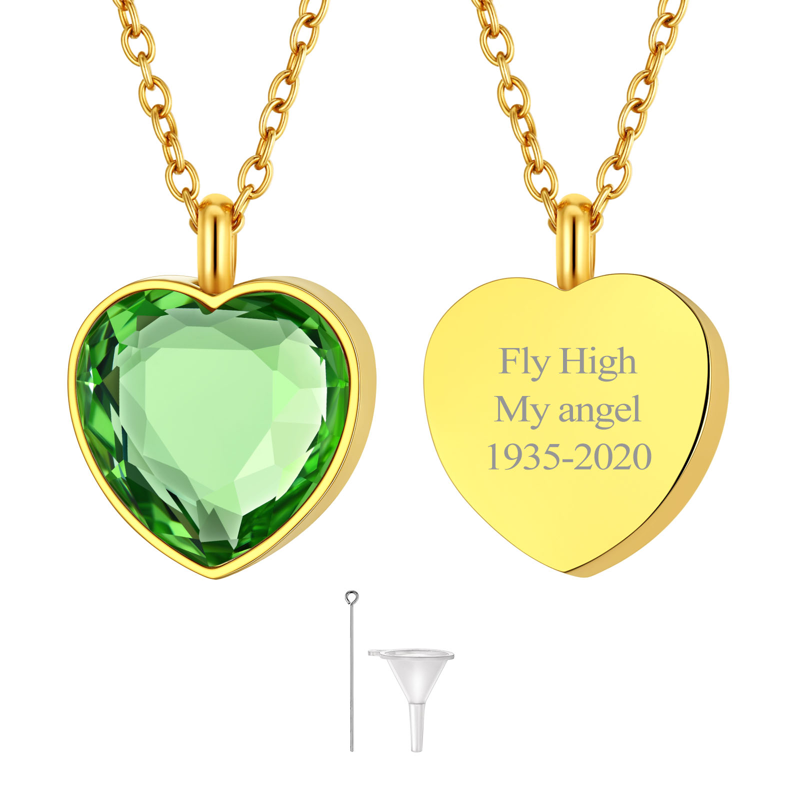 AUG Custom Birthstone Engraved Heart Urn Necklaces for Ashes 