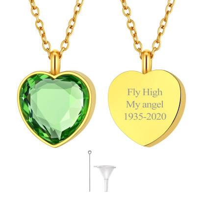 AUG Custom Birthstone Engraved Heart Urn Necklaces for Ashes 