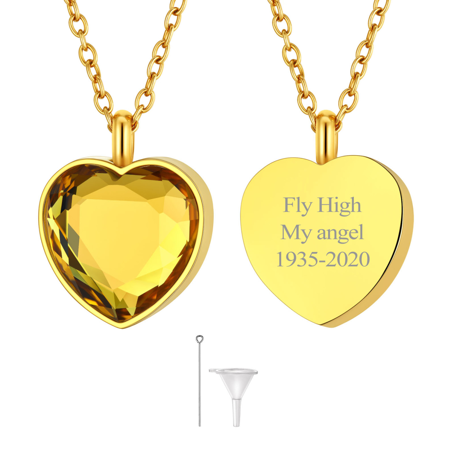 NOV Custom Birthstone Engraved Heart Urn Necklaces for Ashes 