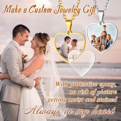 Personalized Heart Pendant Necklace with 2 Pictures 