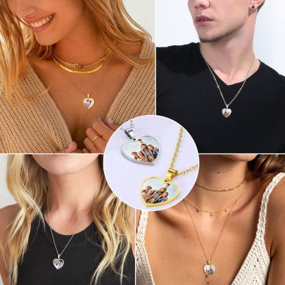 Personalized Heart Pendant Necklace with 2 Pictures for Women model show