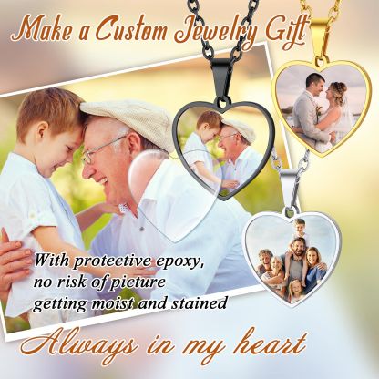 Personalized Heart Pendant Necklace with 2 Pictures for Women