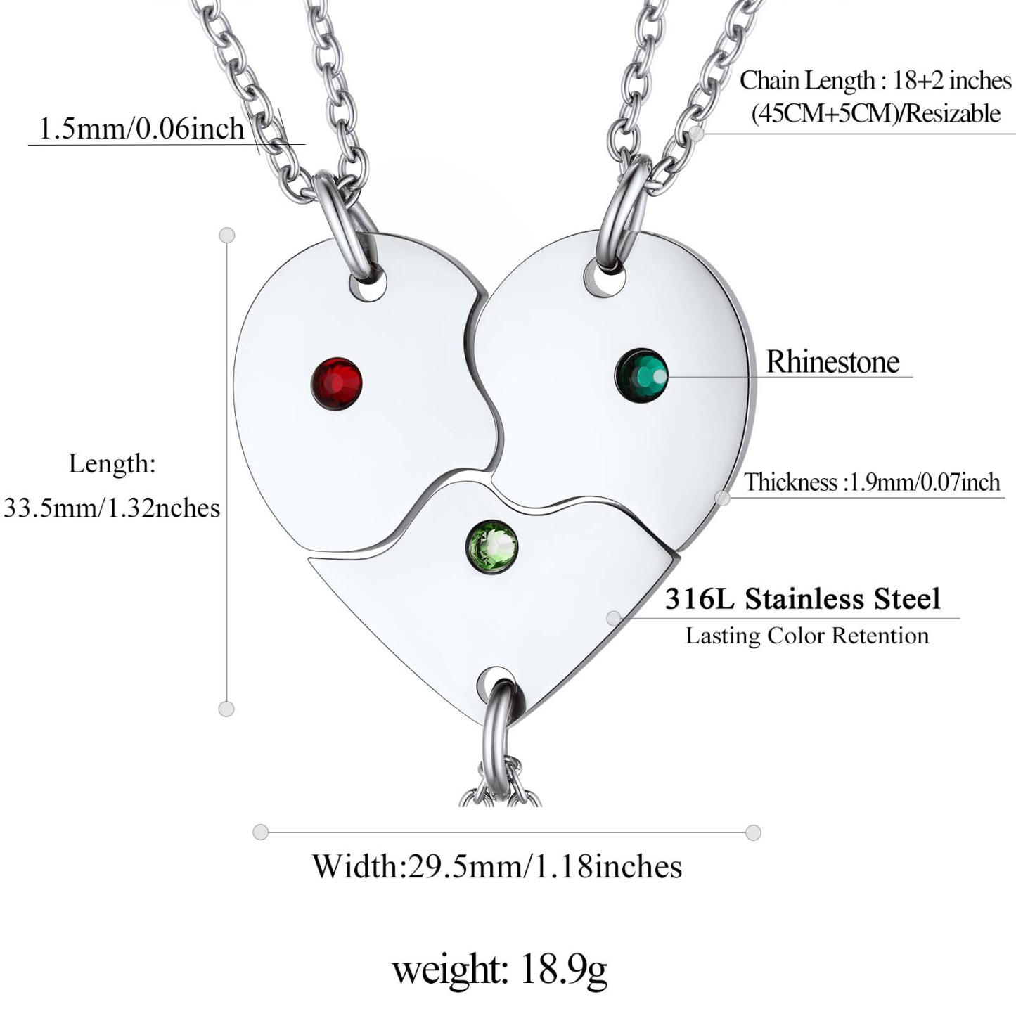 Personalized Name Birthstone Matching BFF Puzzle Heart Pendant Necklace 3 detail