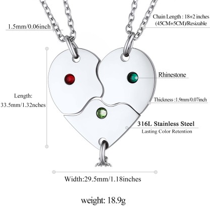 Personalized Name Birthstone Matching BFF Puzzle Heart Pendant Necklace 3 detail