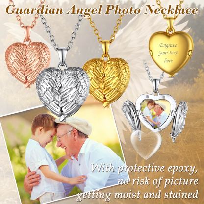 Personalized Heart Angel Wings Locket Necklace with Pictures