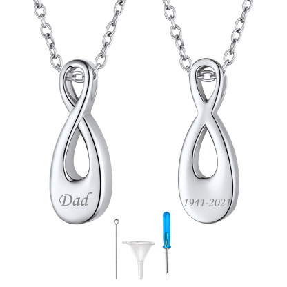 Custom Engraved Urn Cremation Infinity Necklace for Ashes silver