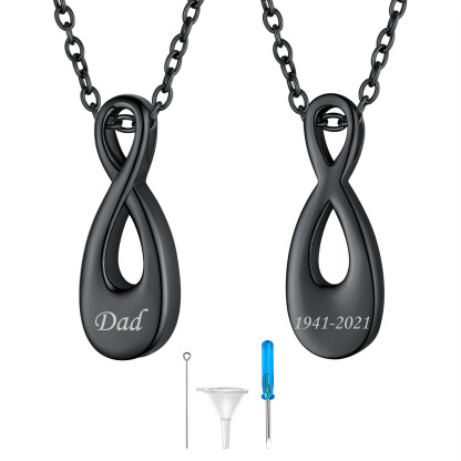 Custom Engraved Urn Cremation Infinity Necklace for Ashes black