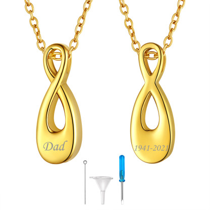 Custom Engraved Urn Cremation Infinity Necklace for Ashes gold