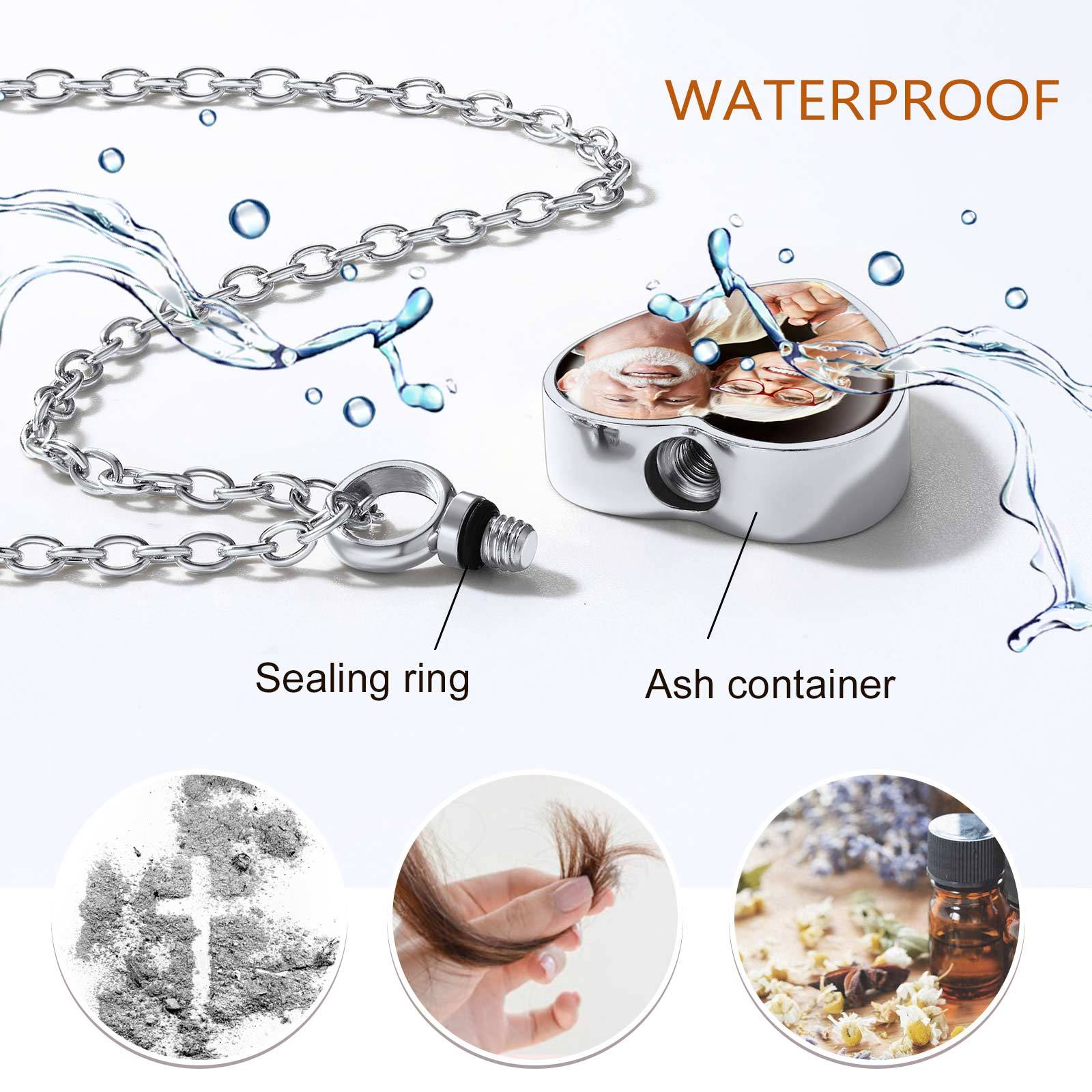 Personalized Photo Heart Urn Necklace for Ashes  waterproof